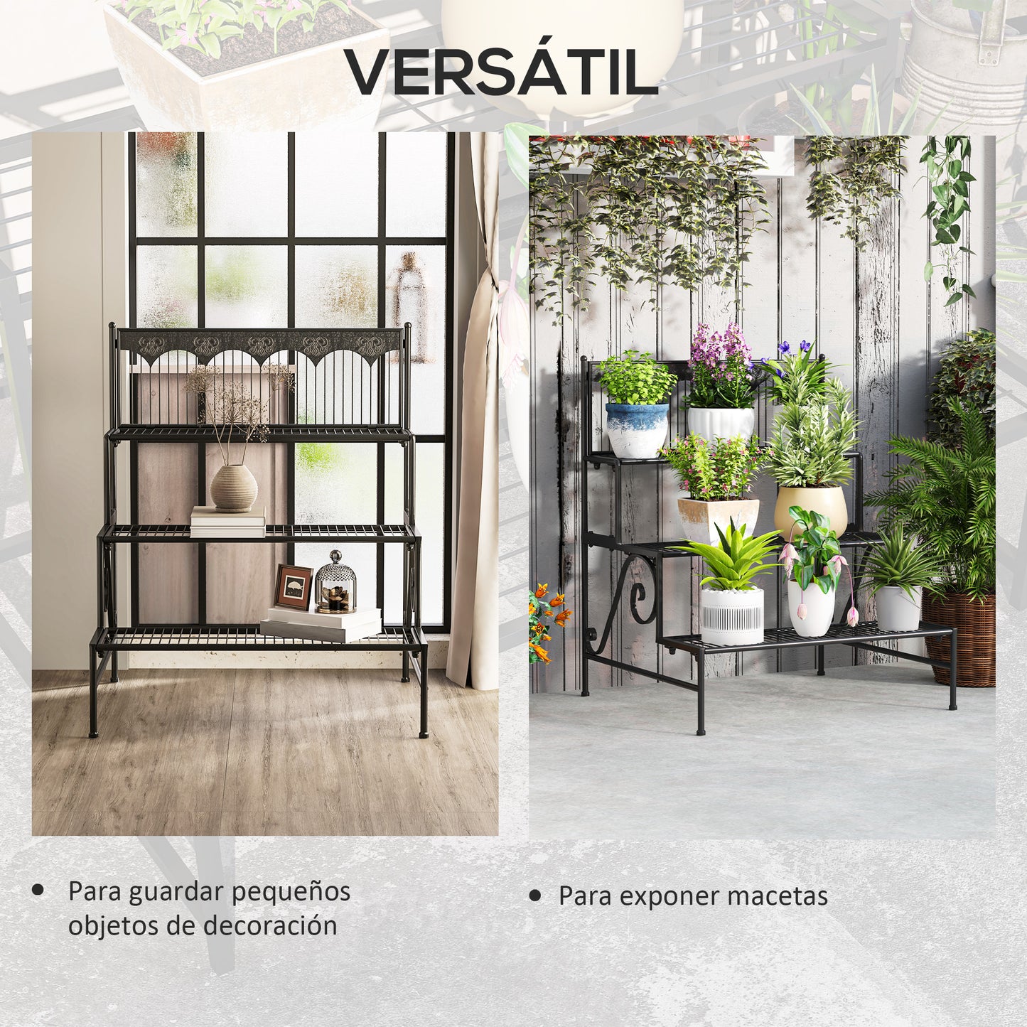 Outsunny Soporte Para Plantas De 3 Niveles Diseño En Escalera 73x66x85 Cm Negro_5