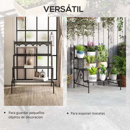 Outsunny Soporte Para Plantas De 3 Niveles Diseño En Escalera 73x66x85 Cm Negro_5