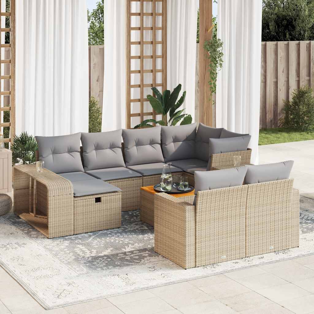 Set De Sofás De Jardín 11pzas Con Cojines Ratán Sintético Beige / Vetonek_5