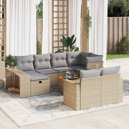 Set De Sofás De Jardín 11pzas Con Cojines Ratán Sintético Beige / Vetonek_5