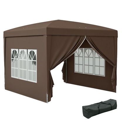 Outsunny Carpa Plegable Pop-up 3x3 M Con 4 Paredes Laterales Anti-uv Café_0