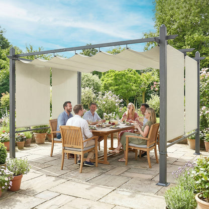 Outsunny Pérgola De Jardín 4x3 M Con Techo Retráctil Y 4 Cortinas Enrollables Automáticas_1