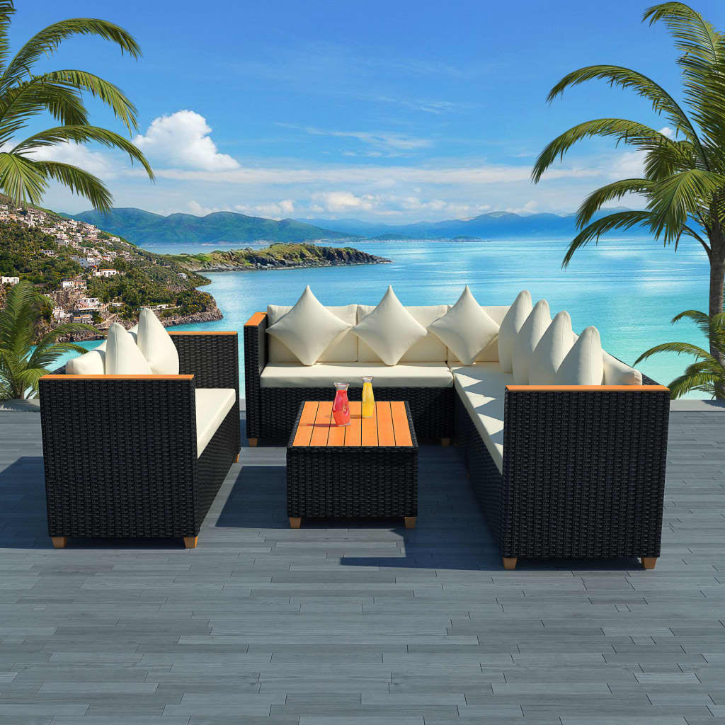 Vidaxl Set Muebles De Jardín 5 Piezas Y Cojines Ratán Sintético Negro_1