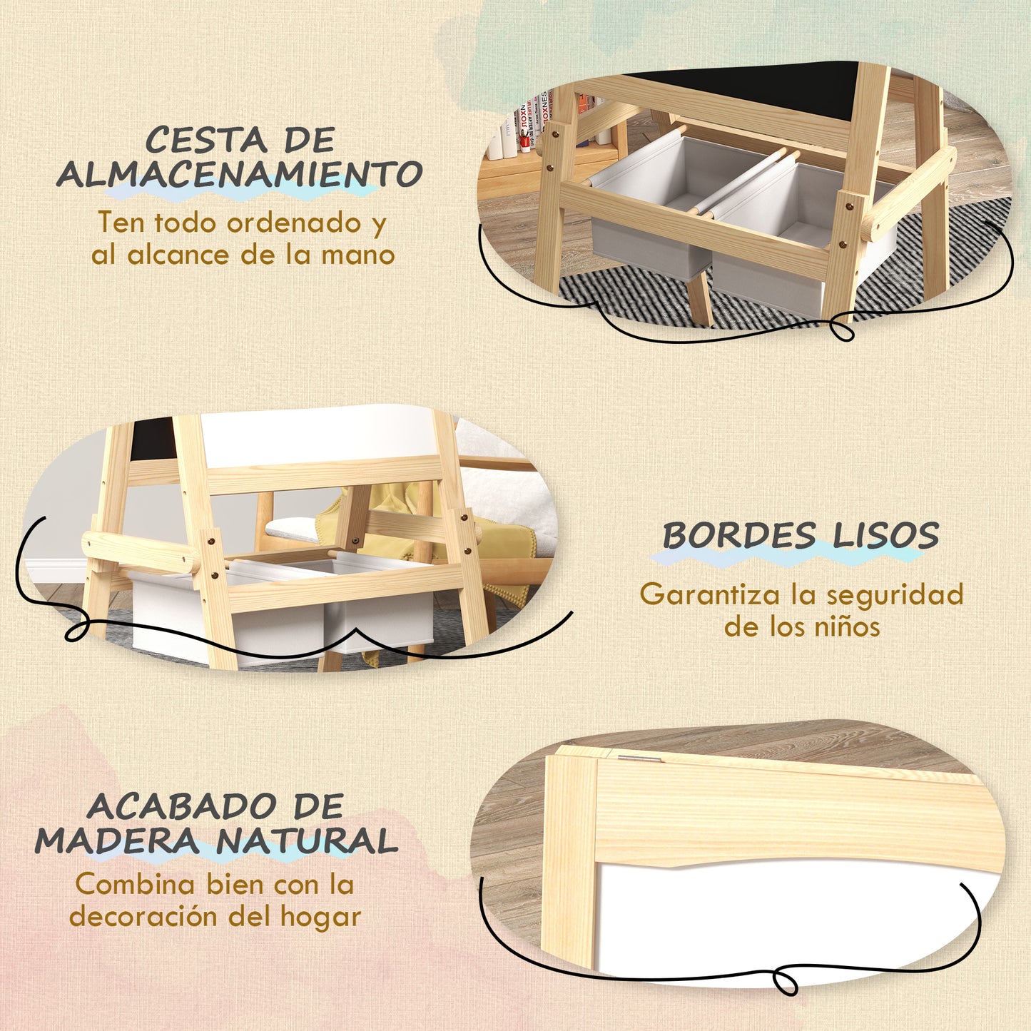 Aiyaplay Caballete Para Niños 3 En 1 Con Rollo De Papel 58x50,5x109 Cm Natural_4