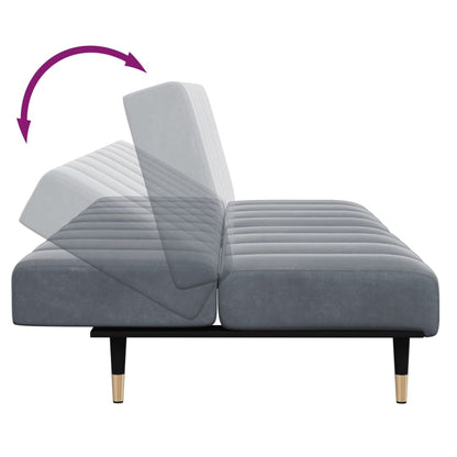 Sofá Cama De 2 Plazas Con Taburete Terciopelo Gris Oscuro / Vetonek_1