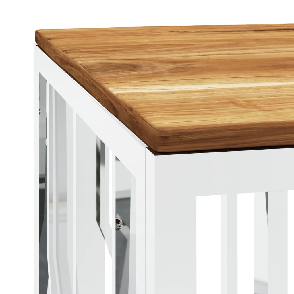 Mesa De Centro Acero Inoxidable Y Madera Maciza Acacia Plateada_3