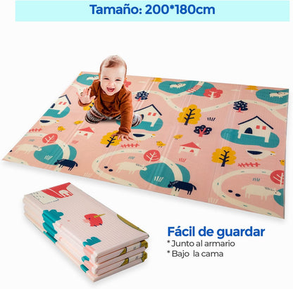 Alfombra Bebe, 1.5cm Grosor, Diseño Infantil, 200 X 180 Cm, Acolchada De Xpe, Reversible_3