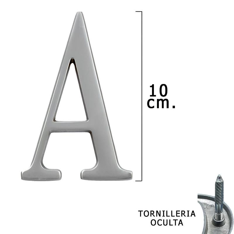 Letra Metal A Plateada Mate 10 Cm. Con Tornilleria Oculta (blister 1 Pieza)