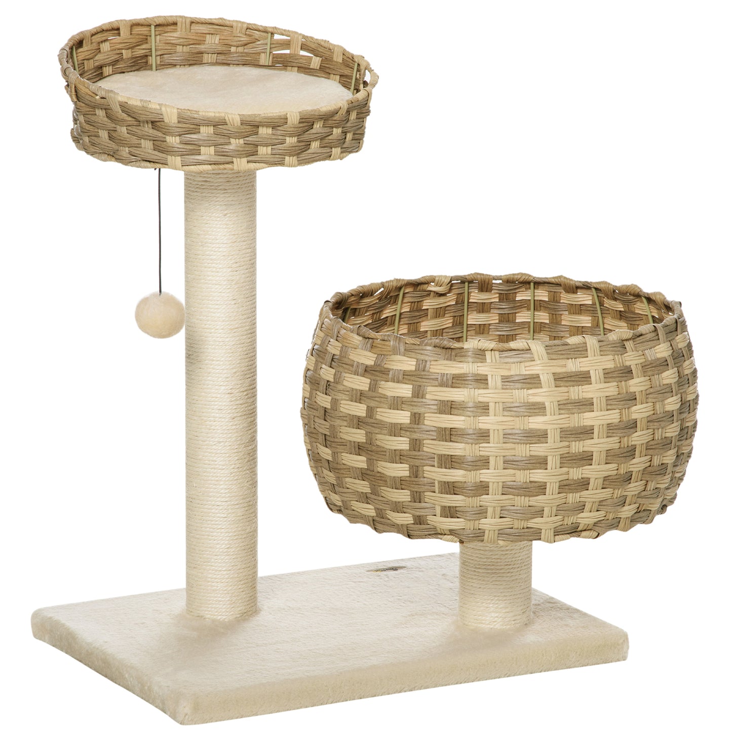 Pawhut Árbol Gatos Con Cama Cesta De Mimbre Postes Rascadores Sisal 54x40x70 Cm_0