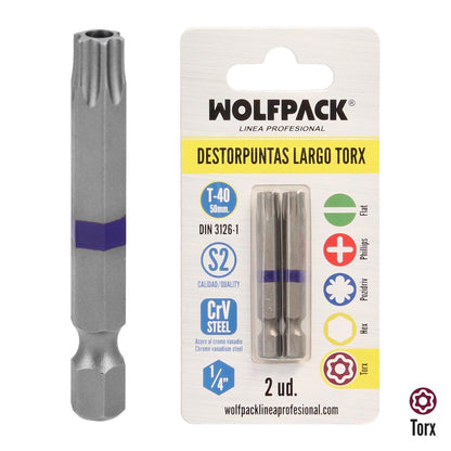 Puntas Largas Destornillador Torx T40 (2 Piezas). Acero S2 Al Cromo Vanadio. Puntas Hexagonales, Destorpuntas,_0