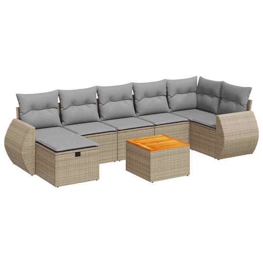 Set De Sofás De Jardín Y Cojines 8 Piezas Ratán Sintético Beige / Vetonek_0