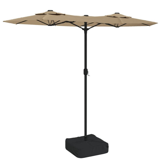 Vidaxl Sombrilla Doble De Jardín Con Luces Led Gris Taupe 316x145 Cm_0