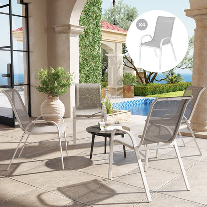 Outsunny Juego De 4 Sillas De Jardín Exterior Apilables 54x71x93 Cm Gris Blanco_1