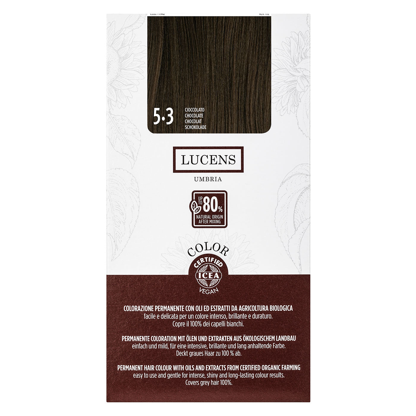 Lucens Umbria - Coloración permanente 5.3 chocolate, sin amoniaco, ingredientes naturales, 50 ml_0