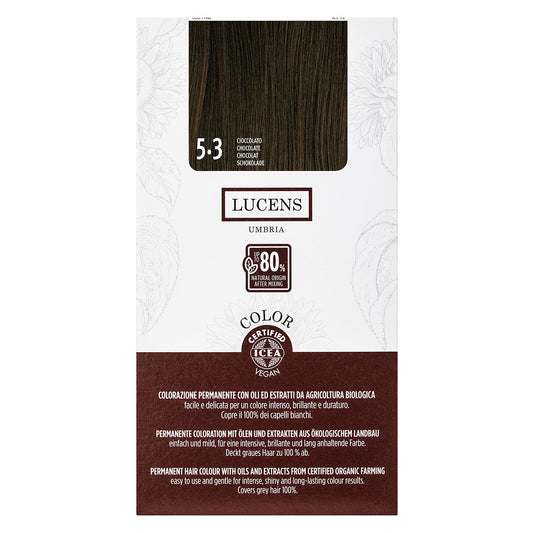 Lucens - Coloración Permanente 5.3 Chocolate, Kit De Coloración Capilar Permanente Sin Amoniaco_0