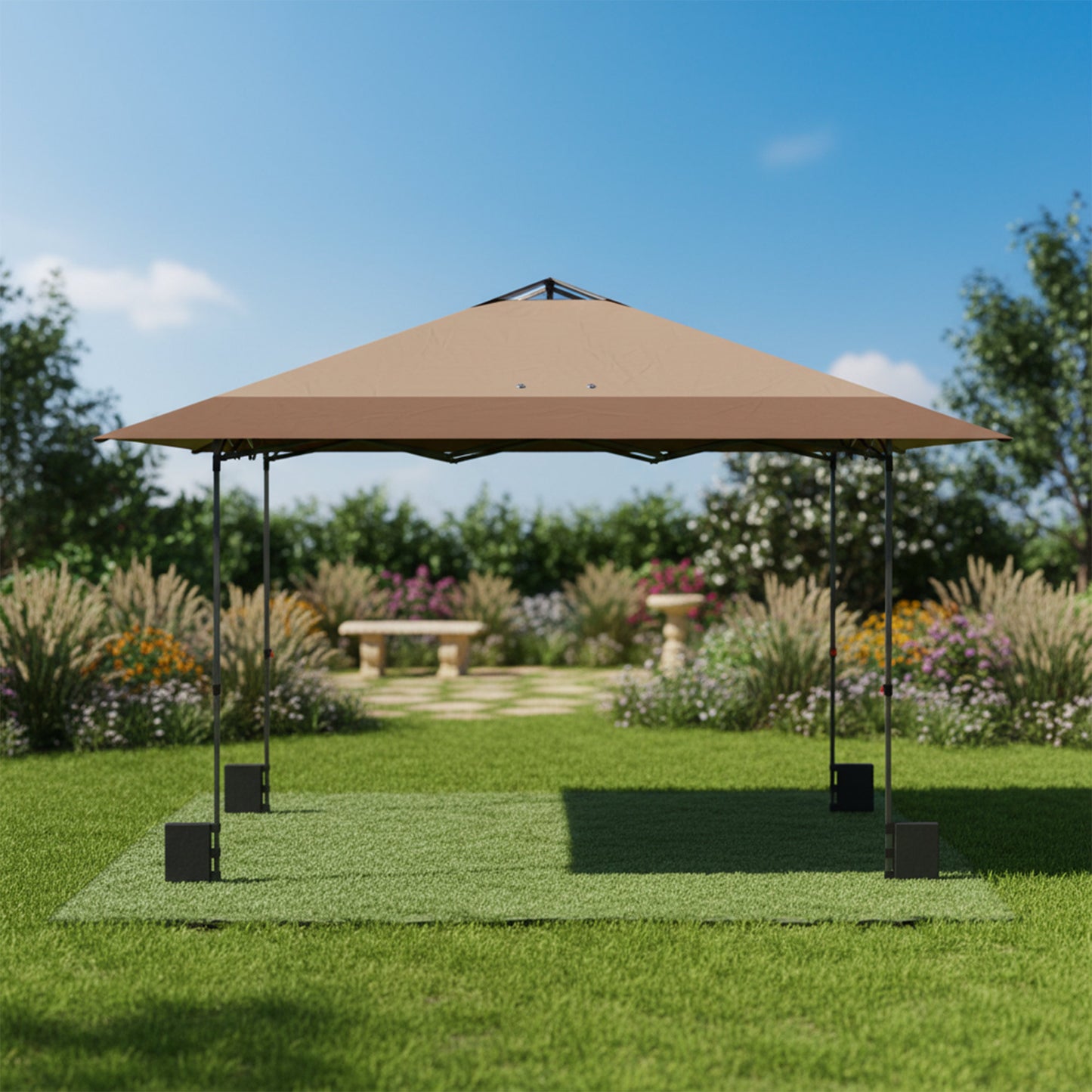 Outsunny Carpa Plegable 4x4 M Con Bloqueo Central Y Altura Ajustable Beige_3