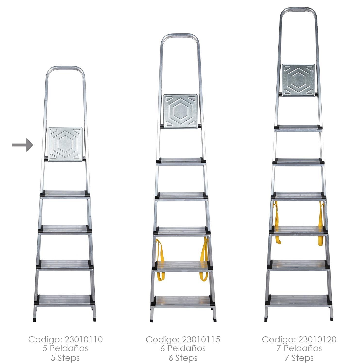 Escalera Doméstica Aluminio Profesional 5 Peldaños 12 Cm Grosor.