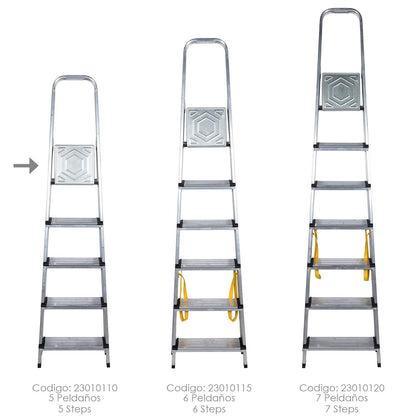 Escalera Doméstica Aluminio Profesional 5 Peldaños 12 Cm Grosor.