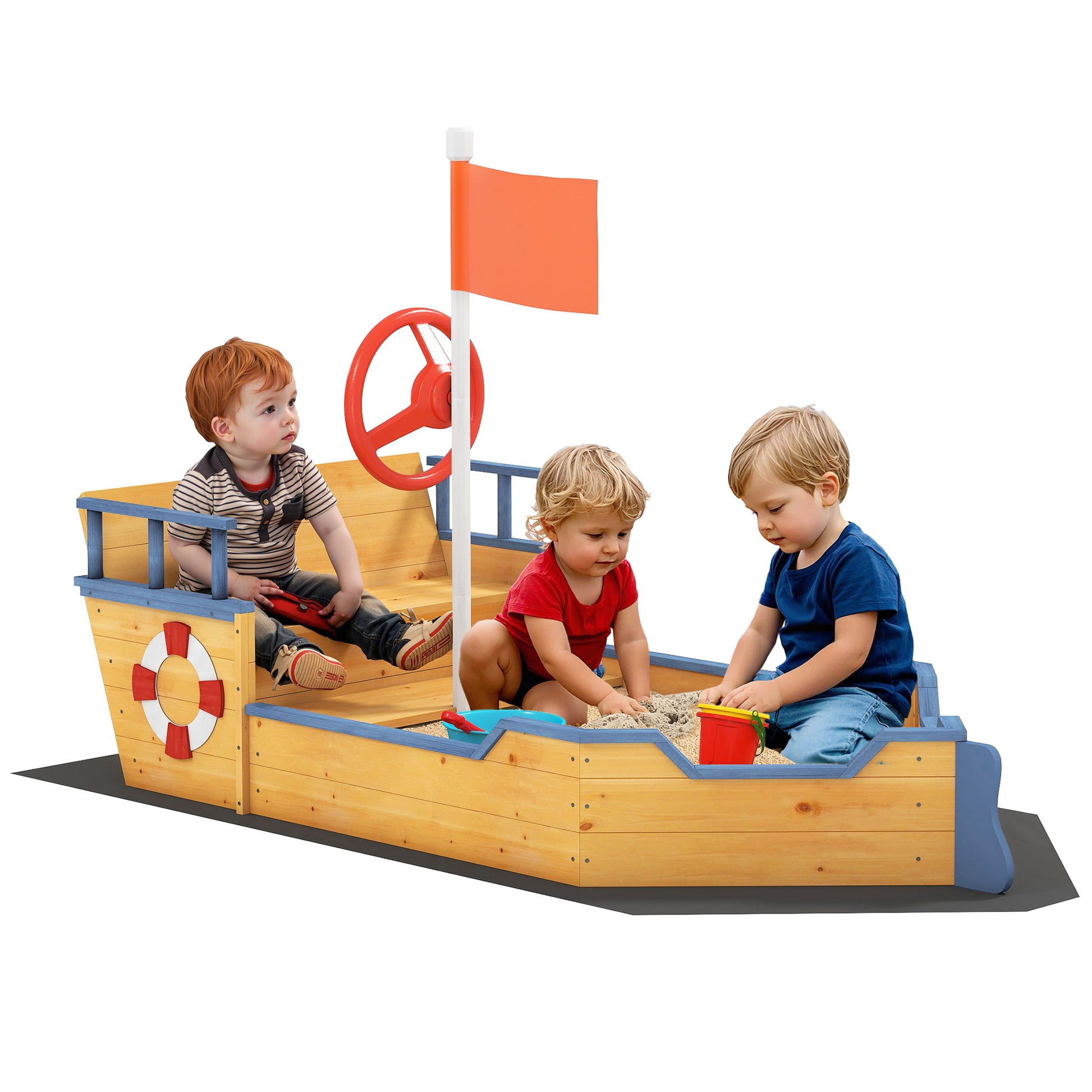 Outsunny Arenero Infantil Madera Diseño Galeón Con Banco Con Almacenaje +3 Años_0