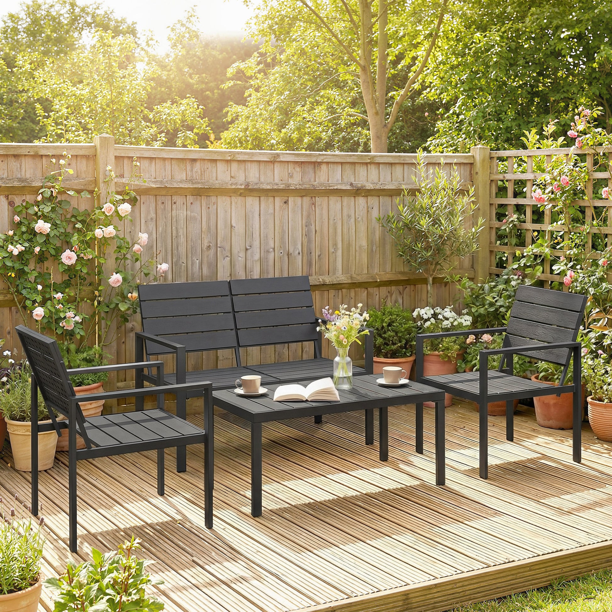 Outsunny Conjunto De Muebles De Jardín Para 4 Personas Negro_1