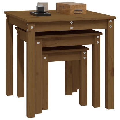 Mesas Apilables 3 Piezas Madera Maciza De Pino Marrón Miel_3