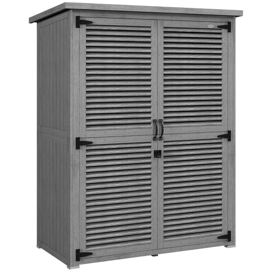 Outsunny Cobertizo De Madera 0,83 M² 127x65x168 Cm Con 2 Puertas Gris_0