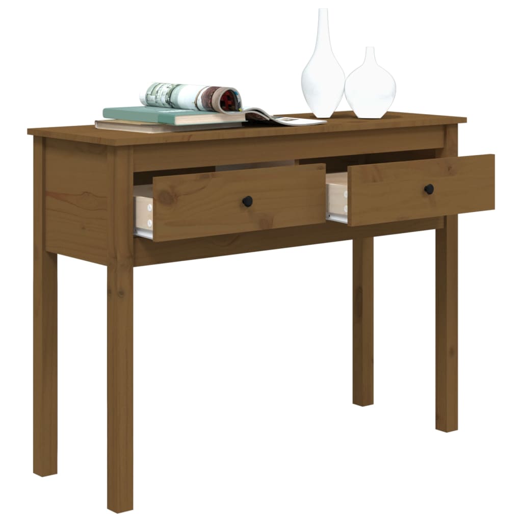 Mesa Consola De Madera Maciza De Pino Marrón Miel 100x35x75 Cm_3
