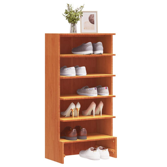 Mueble Zapatero Madera Maciza De Pino Marrón Cera 52x30x104 Cm / Vetonek_0