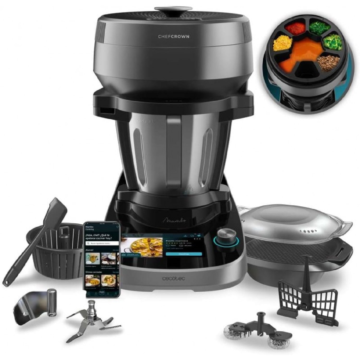 Robot De Cocina Multifunción Con Dispensador De Alimentos Mambo Cooking Victory. 1700 W, 45 Funciones, Miles De Recetas Guiadas, Jarra Victory De 5l_0