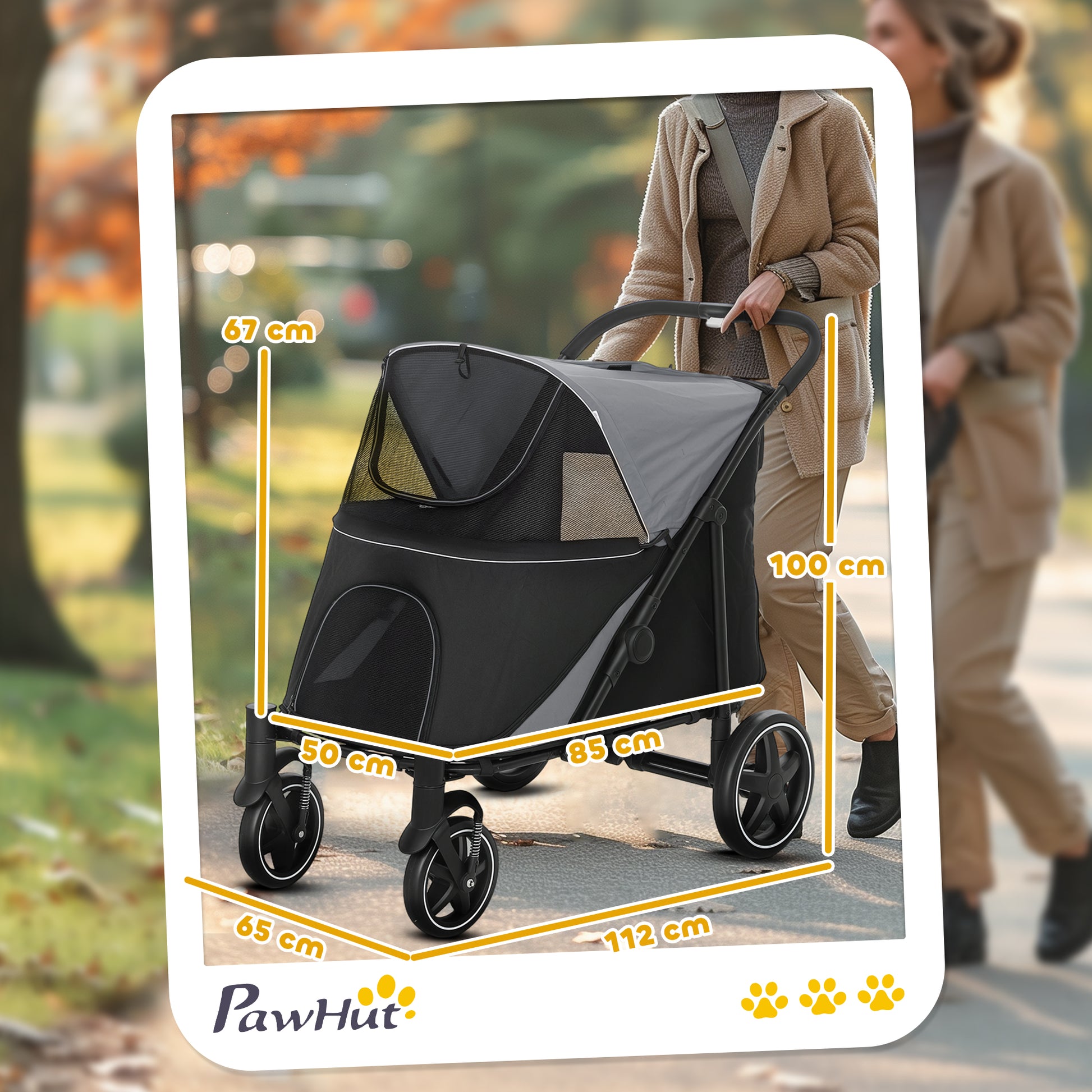 Pawhut Cochecito Para Perros Plegable Con Ventana De Malla 112x65x100 Cm Gris_2