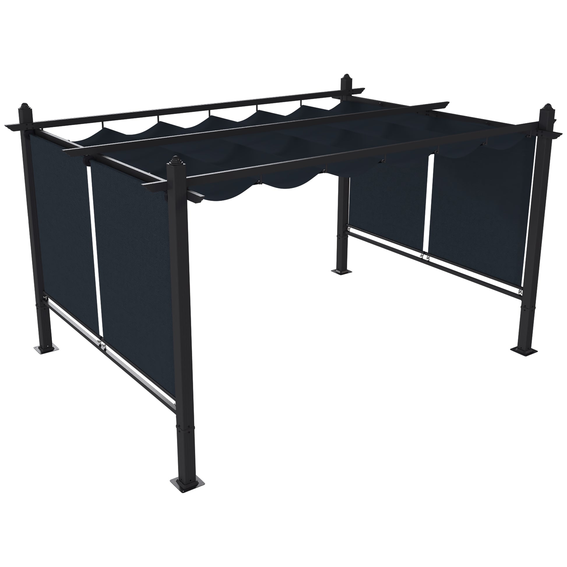 Outsunny Pérgola De Jardín 4x3 M Con Techo Retráctil Cortinas Automáticas Gris_4