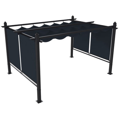 Outsunny Pérgola De Jardín 4x3 M Con Techo Retráctil Cortinas Automáticas Gris_4