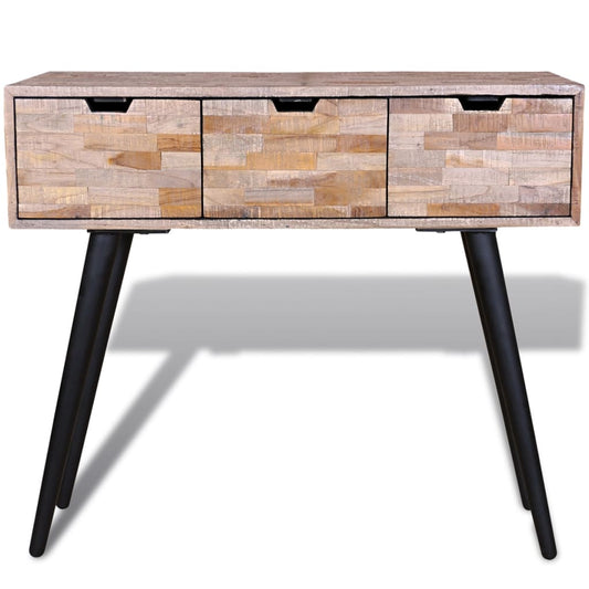 Mesa Consola Con 3 Cajones De Madera De Teca Reciclada_0