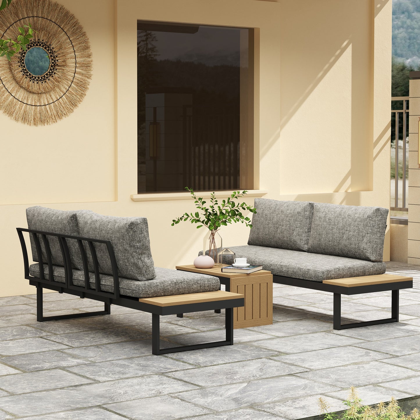 Outsunny Conjunto De Jardín Exterior Con 2 Sofás De 2 Plazas Y Mesa De Centro_1
