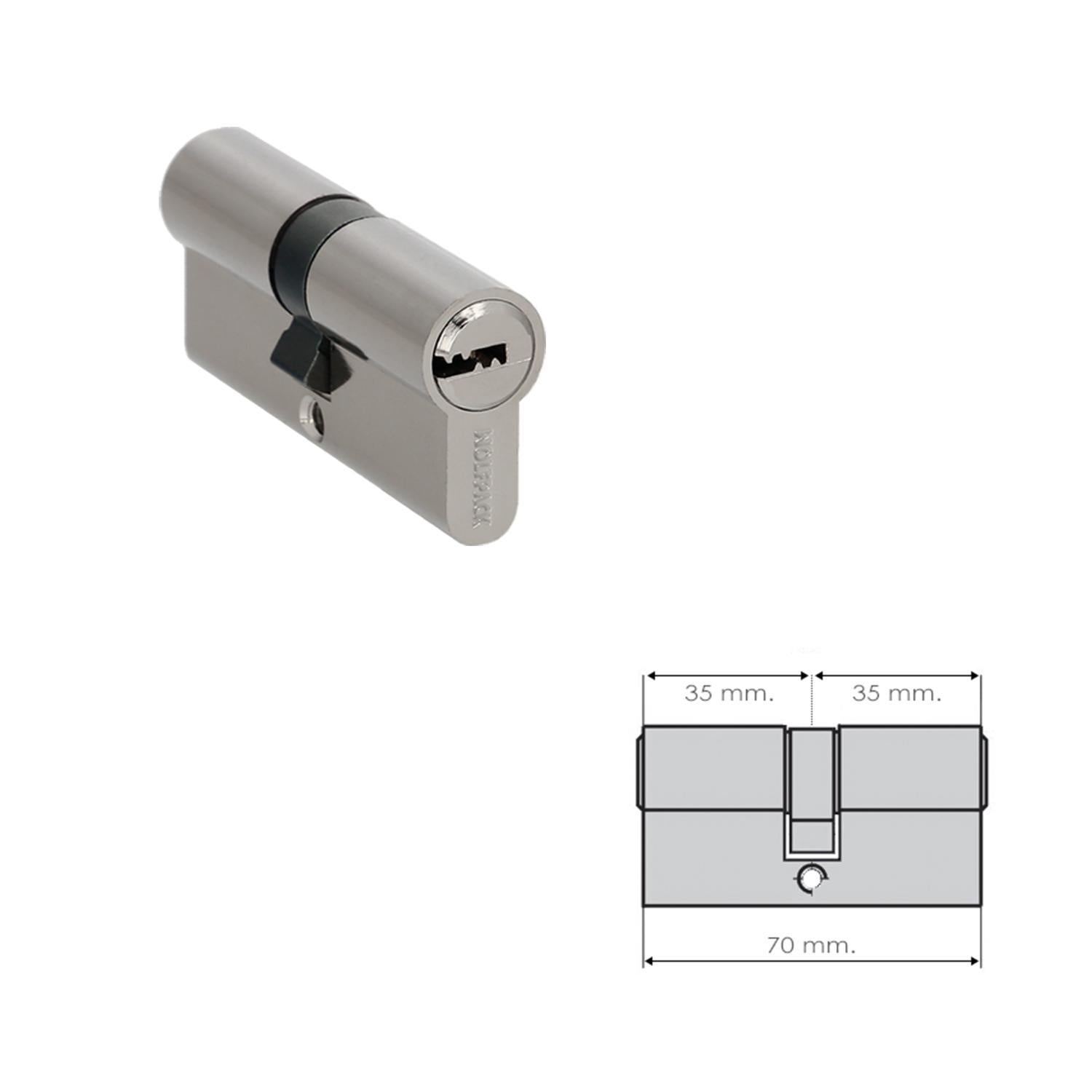 Cilindro Seguridad 35x35 Mm. Leva Larga Niquelado Con 5 Llaves_1