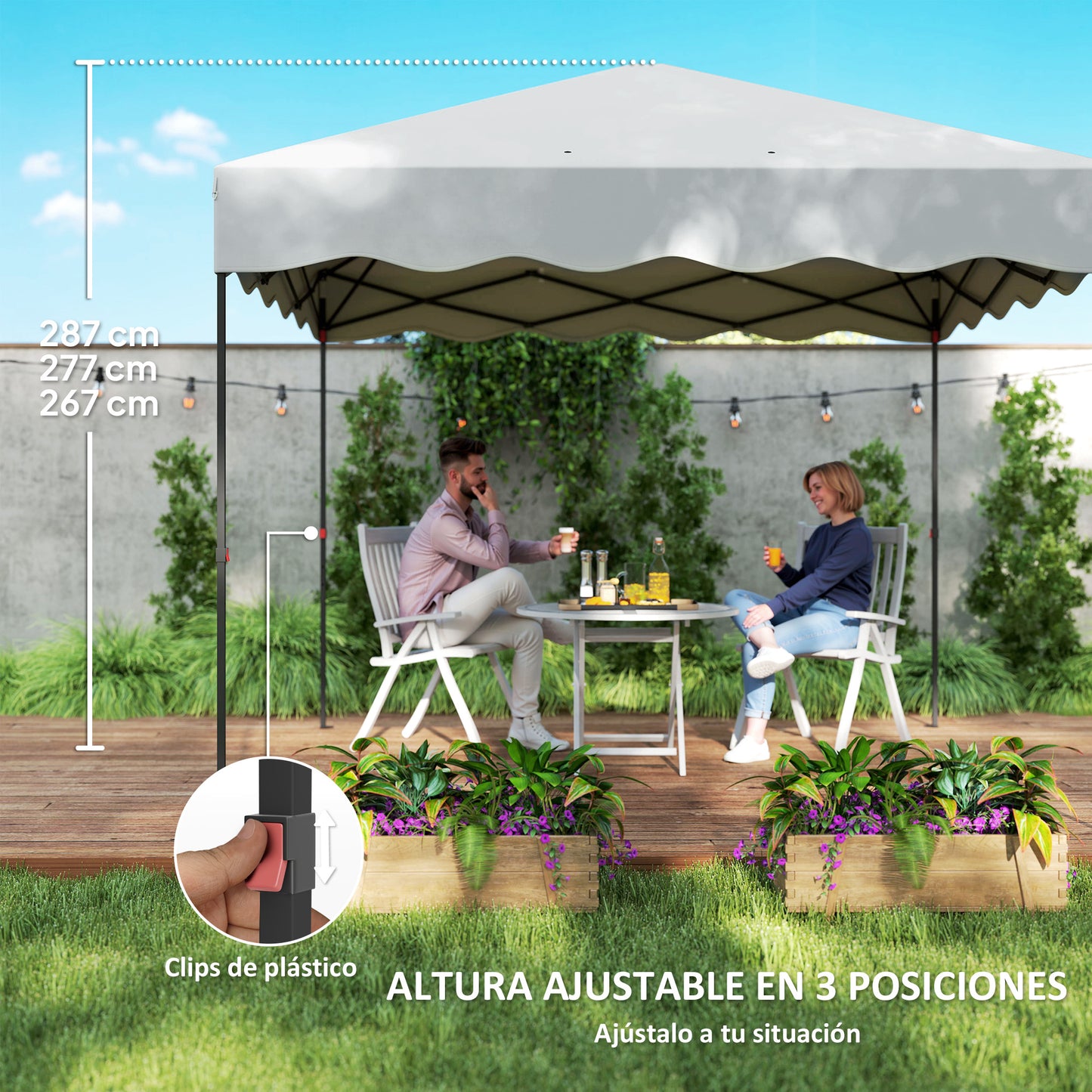Outsunny Carpa Plegable Pop-up Gazebo 3x3 M Con Protección Uv 50+ Blanco_4
