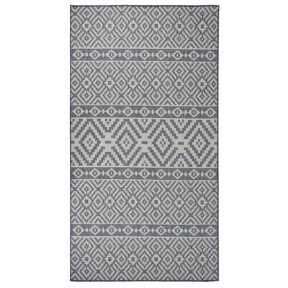 Vidaxl Alfombra De Exterior De Tejido Plano Rayas Azules 80x150 Cm_0