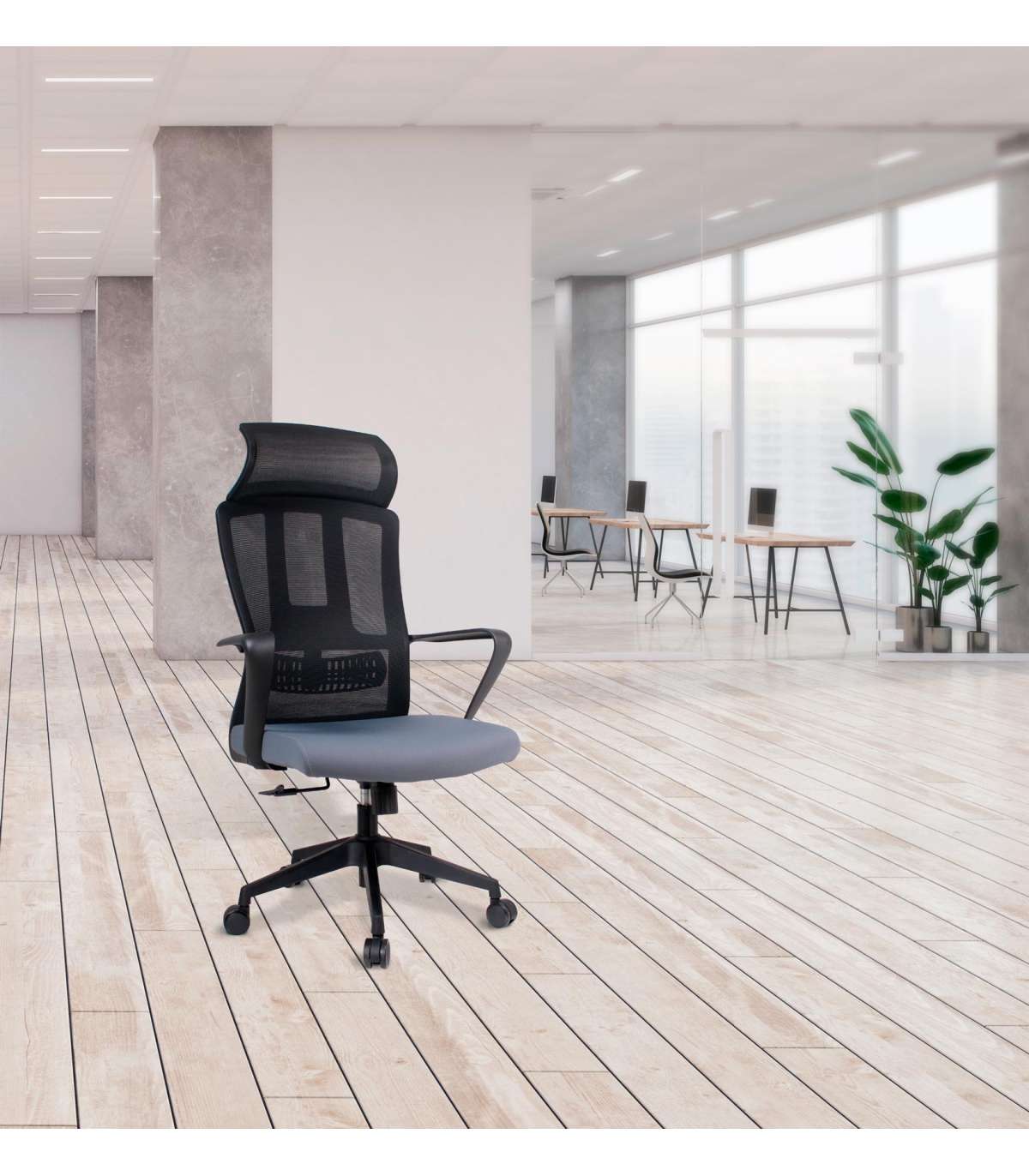Silla Despacho Giratoria Elevable Con Reposacabezas Acabado Negro/gris, 63cm(ancho) 118/12_2