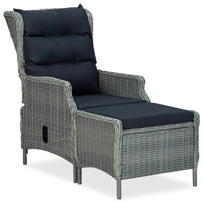 Vidaxl Sillón Reclinable De Jardín Con Reposapiés Ratán Pe Gris Claro_0