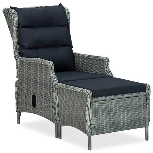 Vidaxl Sillón Reclinable De Jardín Con Reposapiés Ratán Pe Gris Claro_0