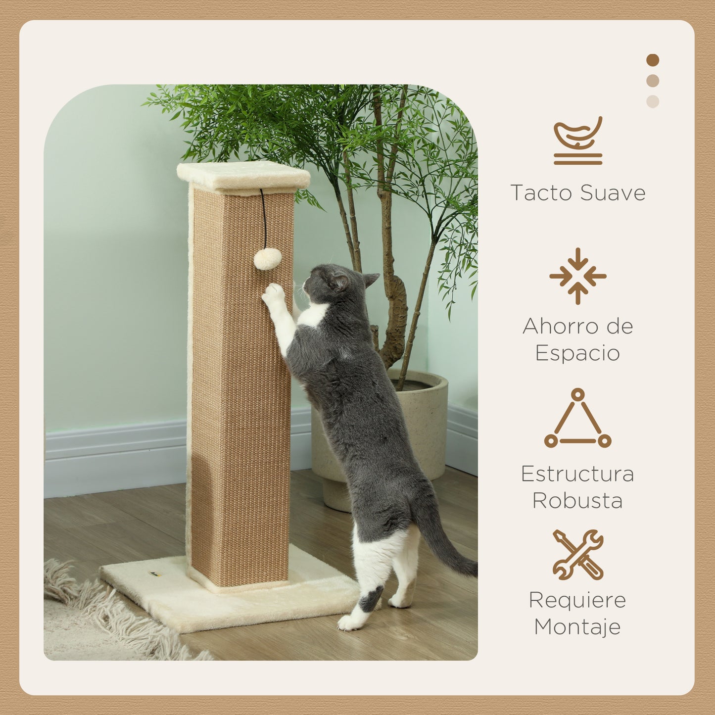 Pawhut Poste Rascador Para Gatos Altura 81 Cm Con Poste De Yute Y Bola Colgante_3