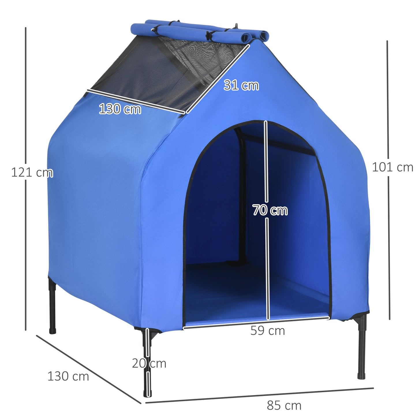 Pawhut Caseta Para Perros 130x85x121 Cm Con Cubierta Desmontable Y Ventanas Azul_2