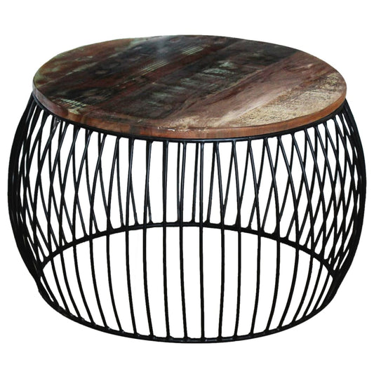 Mesa De Centro Redonda De Madera Maciza Reciclada 68x37 Cm._0