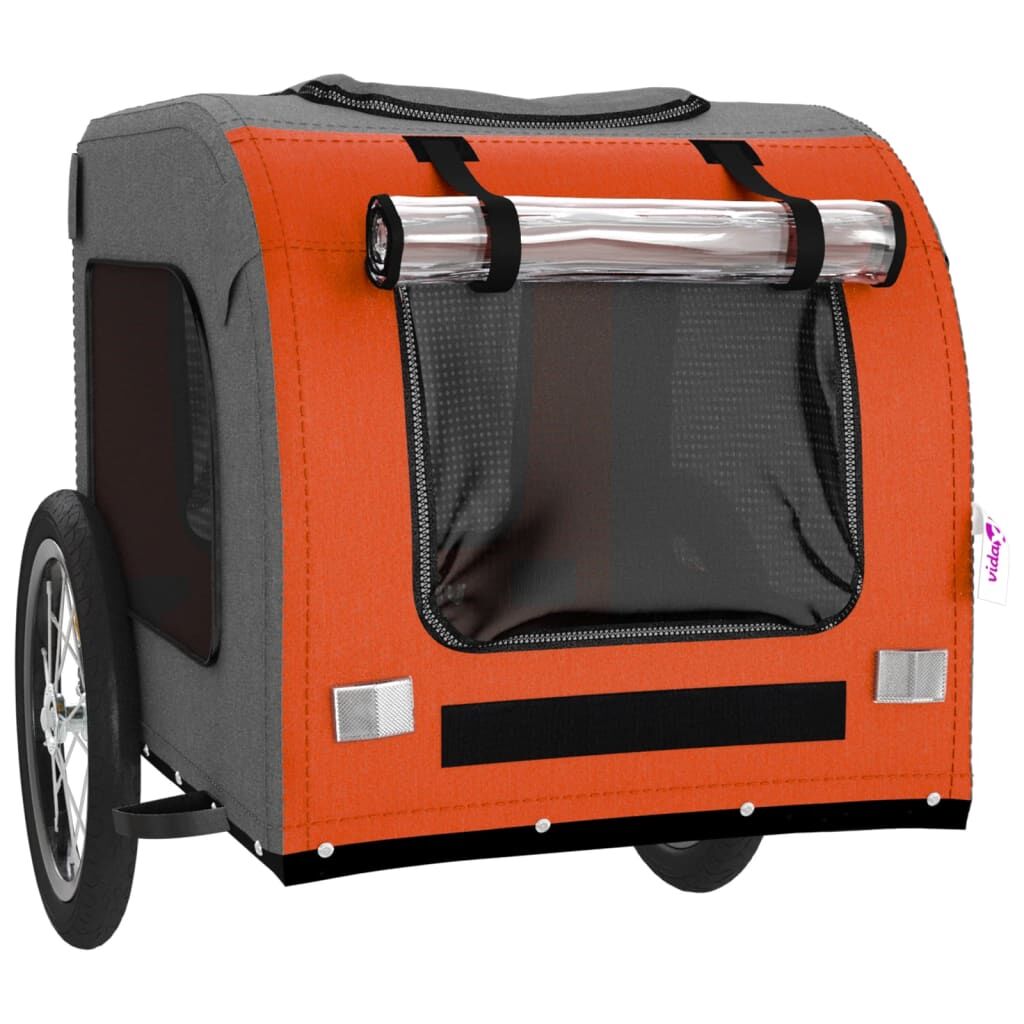 Vidaxl Remolque De Bicicleta Mascotas Hierro Tela Oxford Naranja Gris_4