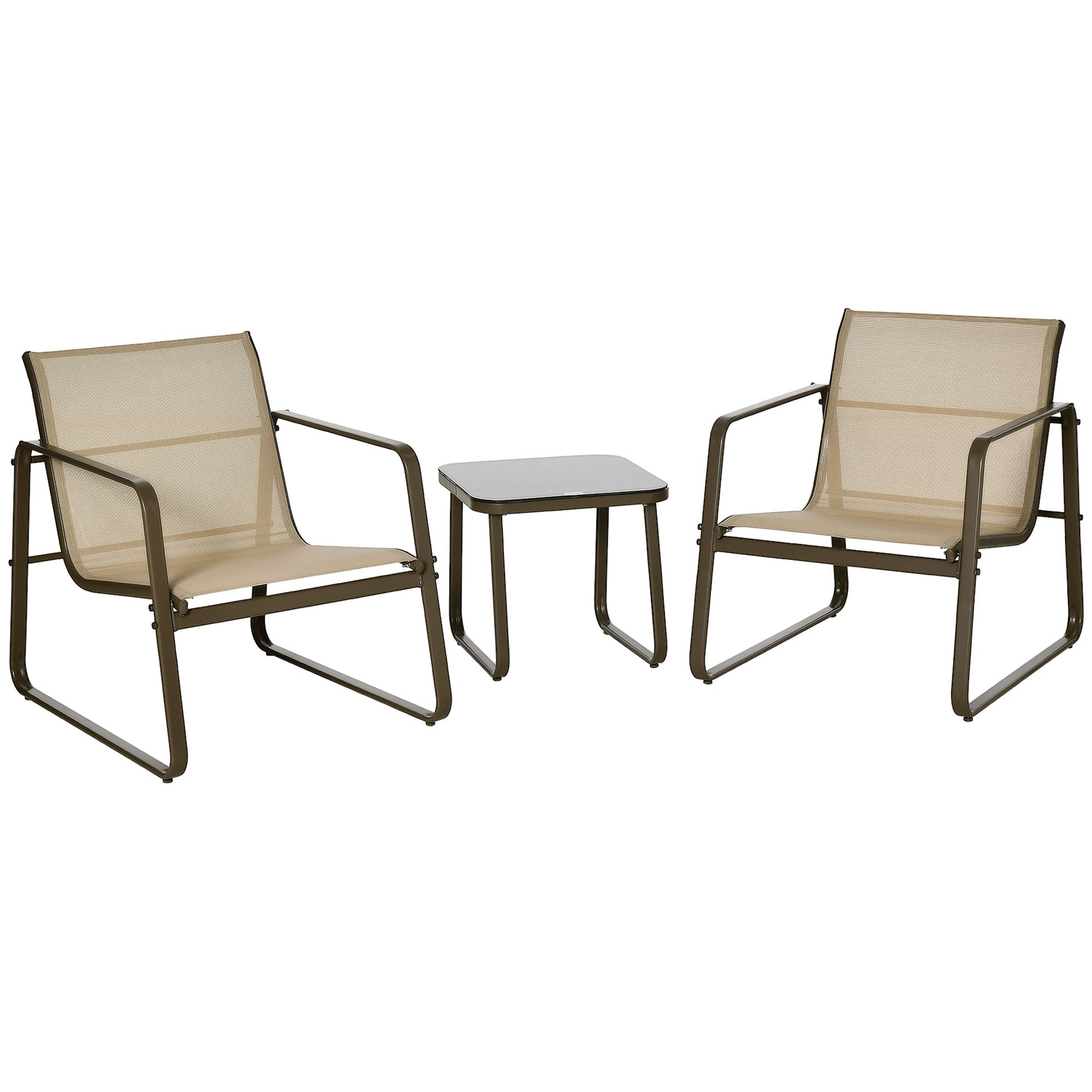 Outsunny Conjunto De Muebles De Jardín 3 Piezas Mesa De Vidrio Y 2 Sillas Caqui_0