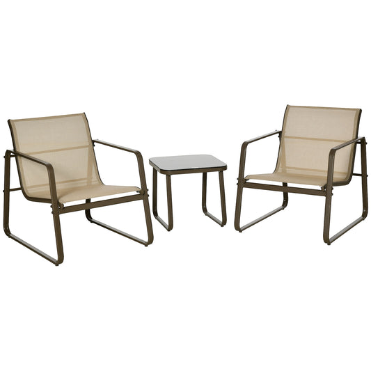 Outsunny Conjunto De Muebles De Jardín 3 Piezas Mesa De Vidrio Y 2 Sillas Caqui_0