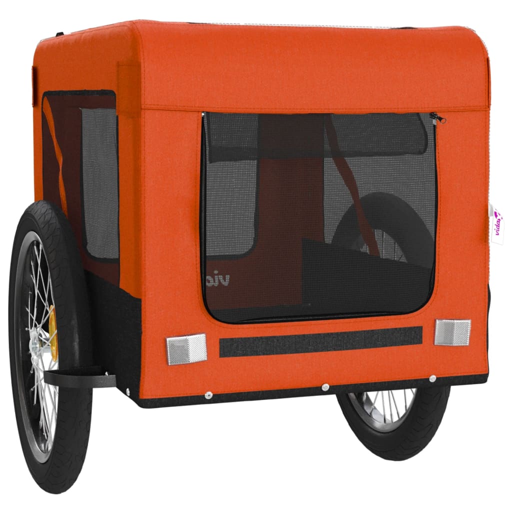 Remolque De Bicicleta Mascotas Hierro Tela Oxford Naranja Negro_5