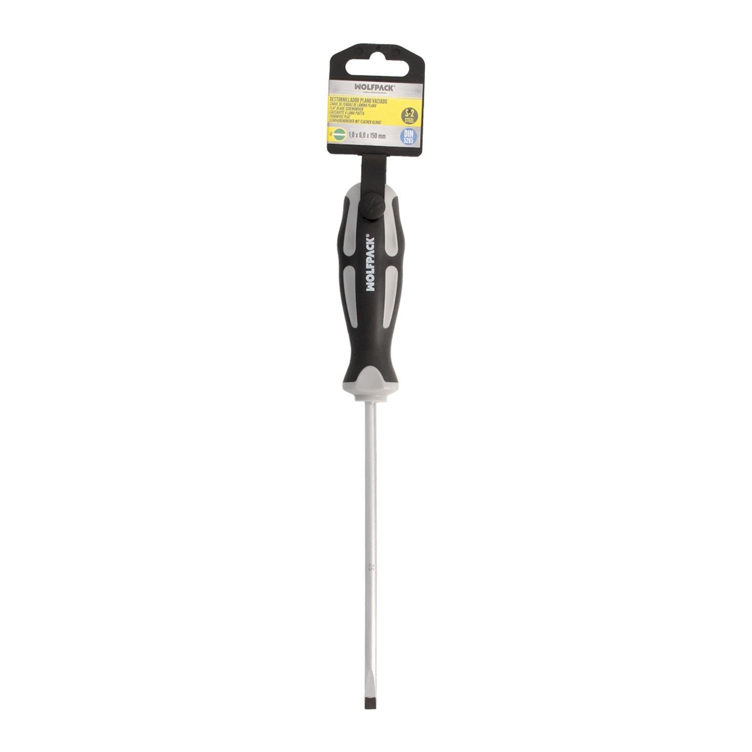 Destornillador Plano Vaciado Acero S2 Mango Tpr Bimaterial. Medida 1,2 X Ø 6,0 X 150 Mm.  Din5265_2