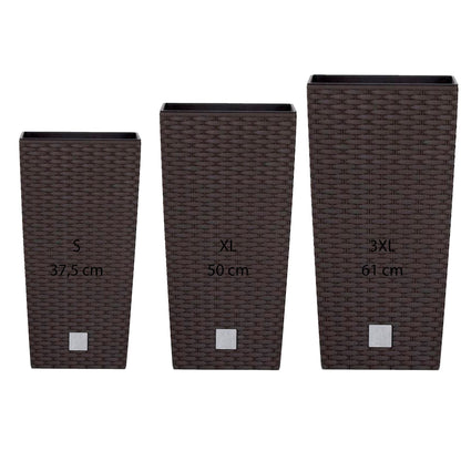 Pack 3 Macetas Altas Prosperplast (11,4/26,6/49 Litros) Rato Square De Plastico En Color Ocre Oscuro Con Deposito.