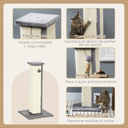 Pawhut Poste Rascador Para Gatos Altura 81 Cm Con Poste De Sisal Y Bola Colgante_4